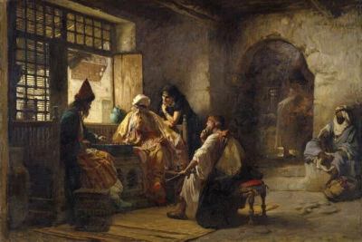 UN INTERESANTE JUEGO AJEDREZ ÁRABE PINTURA ORIENTALISTA DE FREDERICK BRIDGMAN REPRO  Foto 1 de 3