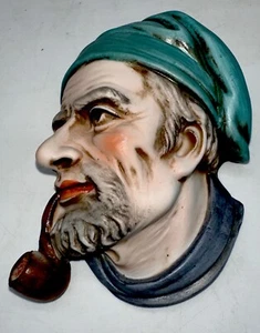 Lefton Porcelain Wall Hanging Head Plaque Sailor Pipe - Picture 1 of 3
