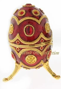 Ruby Red Egg Shaped Enameled Bejeweled Music Box - Picture 1 of 1