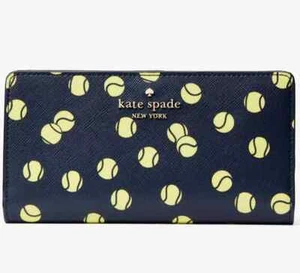 Kate Spade Staci große schmale faltbare marineblaue Tennisbälle Geldbörse KF497 $ 179 NEU MIT ETIKETT - Bild 1 von 7