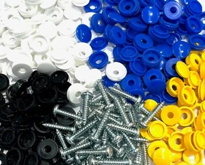 32 SCREWS & 32 CAPS CAR NUMBER PLATE FIXING FITTING KIT WHITE BLUE YELLOW BLACK - Picture 1 of 1