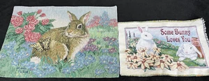 Set of 2 Rabbit Rabbits Spring Bunnies Bunny Tapestry Fabric Pillow Panel Panels - Picture 1 of 3