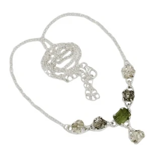 Natural Genuine Czech Moldavite & Herkimer Diamond 925 Silver Necklace SN19024 - Picture 1 of 1