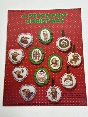 Banar Designs A Stik'n Puff Christmas Ornaments Cat Bear Cross Stitch Pattern - Image 1 of 4