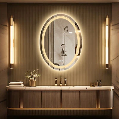 Illuminated Oval LED Lighted HD Vanity Bathroom Mirror Corner Touch Frameless - Image 1 of 4