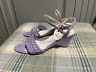 Vintage 80s Debonair Renee Violet Purple Leather Wedge Strappy Sandals Size 6