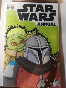 Star Wars Annual 1 leere Variante mit BABY YODA und dem MANDALORIAN Sketch - Bild 1 von 3
