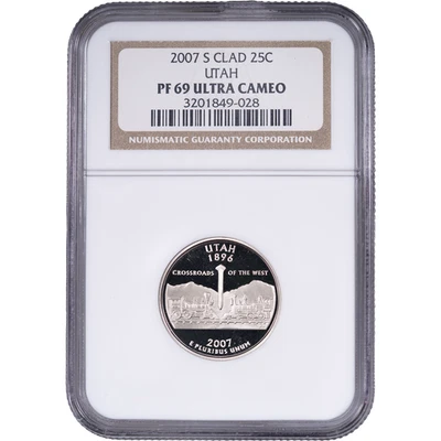 2007-S Clad Utah State Quarter - Proof ~ NGC PF 69 ULTRA CAMEO - Image 1 of 2