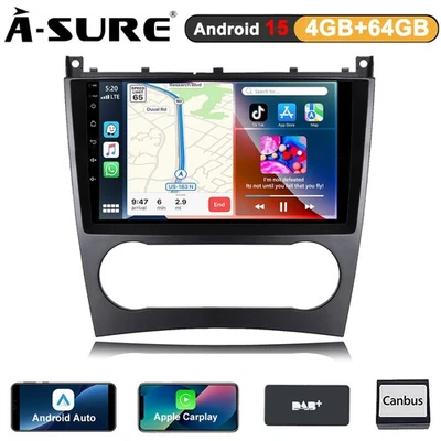 DAB+ 4+64G Android 15 Autoradio Carplay BT Navi für Mercedes Benz W203 2004-2007 - Bild 1 von 4