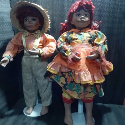 Muñecas payaso de porcelana con tema de otoño de 20 pulgadas piel oscura Halloween Kelly Rupert  Foto 1 de 4