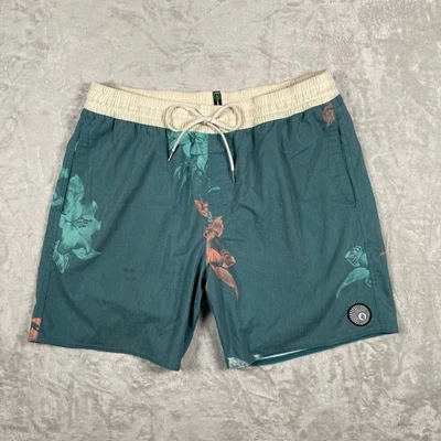 Volcom XL Floral Print Swim Trunks Board Shorts Beach Surf Teal Green - Image 1 of 4