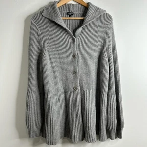 Talbots Strickjacke Pullover Damen 1X grau gerippt Knopf Schalkragen Grob Wolle - Bild 1 von 8