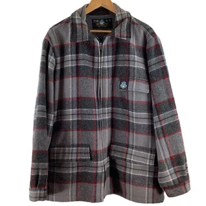 Vintage Swandri New Zealand Grey Pure New Wool Plaid Tartan Zip Up Shacket XL - Picture 1 of 8