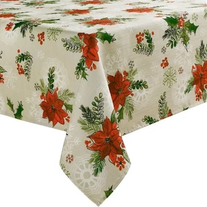 St Nicholas Square Botanical Poinsettia Holly Tablecloth, 60x120 Ob Table Cloth - Picture 1 of 3