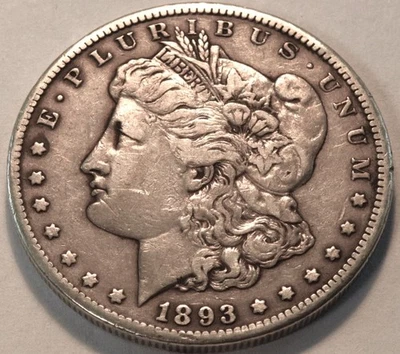 1893 CC Morgan Silver Dollar, Higher Grade, Scarce, Semi-KEY Date Carson City $1 - Image 1 of 4