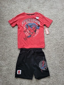 carter's boys spiderman short set size 4 short sleeve shirt red - Picture 1 of 3