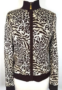 St.John Sport 2 piece zip jacket shell white brown gold print NWOT size S 4 6 - Picture 1 of 6