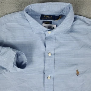 Camisa Ralph Lauren Para Hombre Mediana Azul A Cuadros Rendimiento Abotonada Manga Larga - Imagen 1 de 8