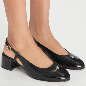 Neu Tory Burch Cap Toe Slingback Sandalen perfekt schwarz 45 mm Größe 7,5 - Bild 1 von 7