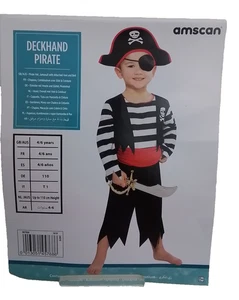 Boy's Amscan Deckhand Pirate Costume Age 4-6 Years Striped Jumpsuit Used F1 - Picture 1 of 9