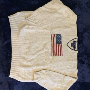 Vintage Polo Ralph Lauren Sweater L Cream USA American Flag Snowflake pattern - Picture 1 of 5