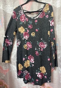 NO BOUNDARIES Junior Strick Pullover Kleid Langarm Blumenmuster Gr. XXL (19) - Bild 1 von 10