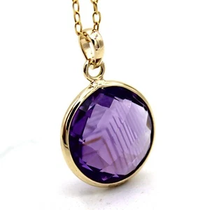 4CT Natural Round Amethyst Pendant Only Solid 18k Yellow Gold No Chain Feb Birth - Picture 1 of 5