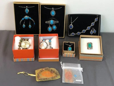 10 CANYON SKY Silver Tone Western Style TURQUOISE Watch Necklace Jewelry Set Lot - Image 1 of 4