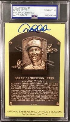 Derek Jeter Signed Gold HOF Plaque Postcard Yellow Autograph Yankees PSA/DNA 10 - Image 1 of 2