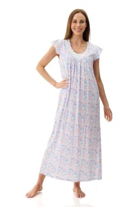 Womens Givoni Multi Floral Short Flutter Sleeve Summer Cotton Nightie Long Lengt - Bild 1 von 4