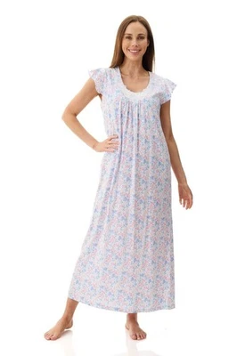 Womens Givoni Multi Floral Short Flutter Sleeve Summer Cotton Nightie Long Lengt - image 1 of 4
