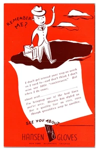 HANSEN GLOVES - ADVERTISING POSTCARD - SALESMAN CALLING CARD - OLD POSTCARD - Picture 1 of 2