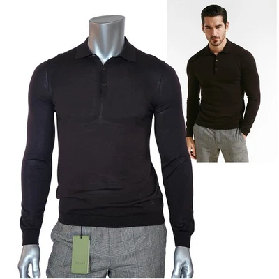 GUCCI SUÉTER PARA HOMBRES MARRÓN CACHEMIR POLO ENTRELAZADO G LOGO $1,080 talla M MEDIANO Foto 1 de 4