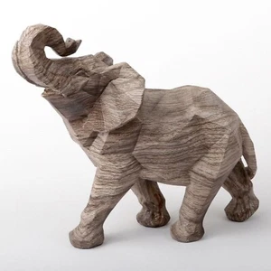 Jumbo Geometric Wood Tone Elephant Figurine 11 Inch Long New - Picture 1 of 2