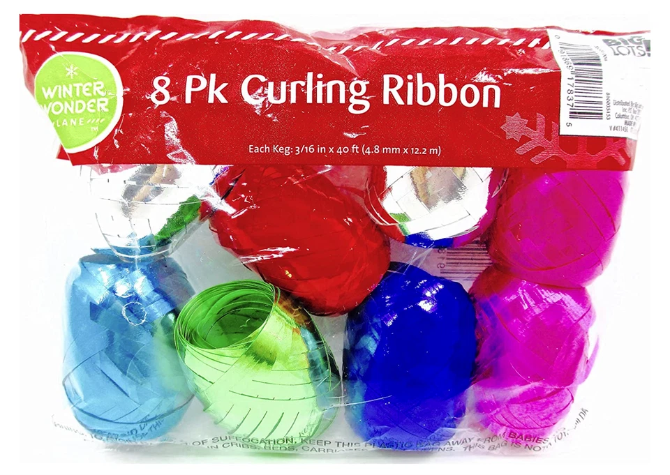 Curling Ribbon,8 Ribbon Balls,Polyester,Blue,Lime Green,Pink,Red,3/16" x 40ft. - Image 1 of 1