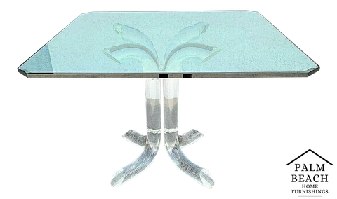 Vtg Charles Hollis Jones Tusk Lucite & Glass 4 Prong Dining Gaming Table Cover