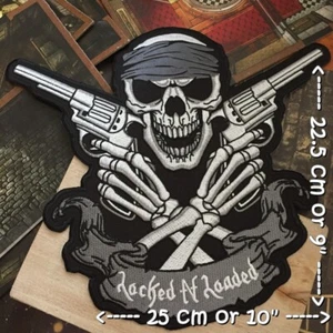 Pistolas de calavera cargadas para motociclista motocicleta hierro sobre bordado parche trasero grande XL - Imagen 1 de 2