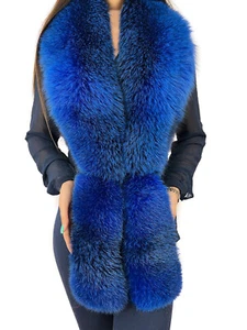 Estola de piel de zorro azul escarcha 47' (120 cm) + colas transformadoras / puños / diadema - Imagen 1 de 8