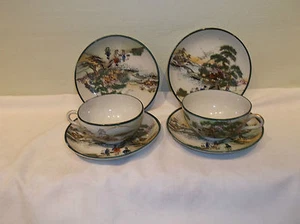 Eine schöne 6-teilige Gruppe japanischer handbemalter Tassen und Untertassen - Bild 1 von 12