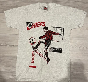 Vintage Fruit Of The Loom T Shirt Sz 14-16 Youth Chiefs Soccer Single Stitch - Picture 1 of 7