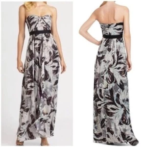 Maxi abito floreale nuovo con etichette BCBGMaxAzria Auriel metallizzato shimmer Sweetheart taglia 10 - Foto 1 di 13