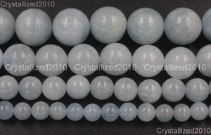 100 % Natürlicher Aquamarin Edelstein Rund Lose Perlen 4 mm 6 mm 8 mm 10 mm 12 mm 15,5 Zoll - Bild 1 von 14