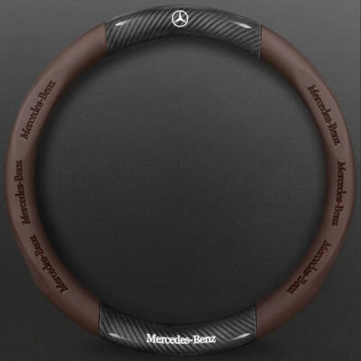 For Mercedes-Benz Steering Wheel Cover Leather Car Accessories 15" Brown NEW - Image 1 of 2