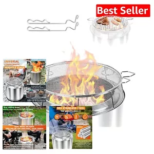 Portable 304 Stainless Steel Fire Pit Cover & Grill Grate for Outdoor Cooking - Picture 1 of 10