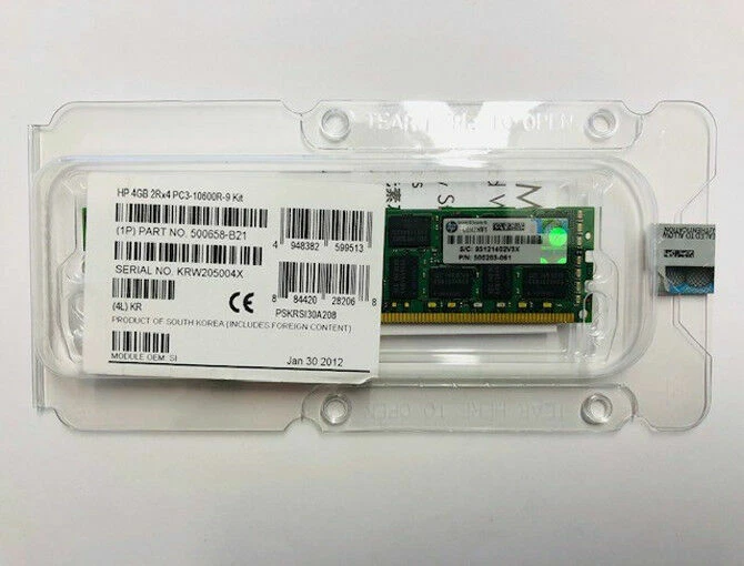 HP 500203-061 4GB PC3-10600R DDR3-1333Mhz, 2RX4 500658-B21 ECC REG RAM  - Image 1 of 1