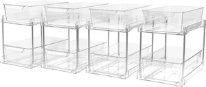 4-Pack Clear 2-Tier Bathroom & Kitchen Storage Organizer Bins with Pull-Out Trac - Picture 1 of 12