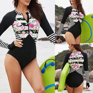 Women Long Sleeve Swimsuit Rash Guard UV Protection Surfing Swimwear - Picture 1 of 5