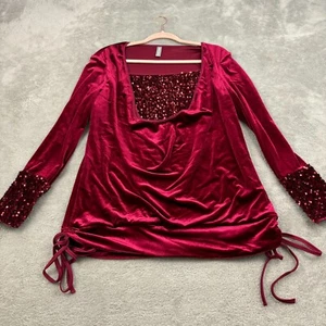 Noracora Velluto Drappeggio Collo Paillettes Sovrapposizione Top Donna L Borgogna Natale Vacanze - Foto 1 di 15