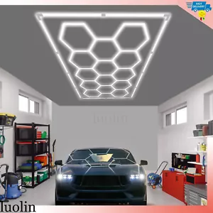 DIY Hexagon LED Lighting 14 Grid White Honeycomb Garage Workshop Retail Light US - Picture 1 of 15