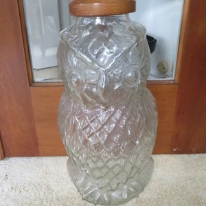 Super Large Glass Collectible 22" Bottle The Wise Old Owl Container w. Wood Lid - Picture 1 of 14
